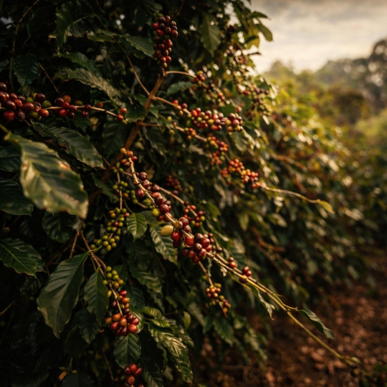 Coffee plants on farm in Mexico.