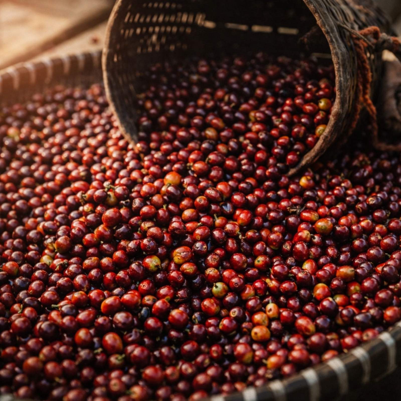 Fresh coffee cherries from Panama coffee farm.