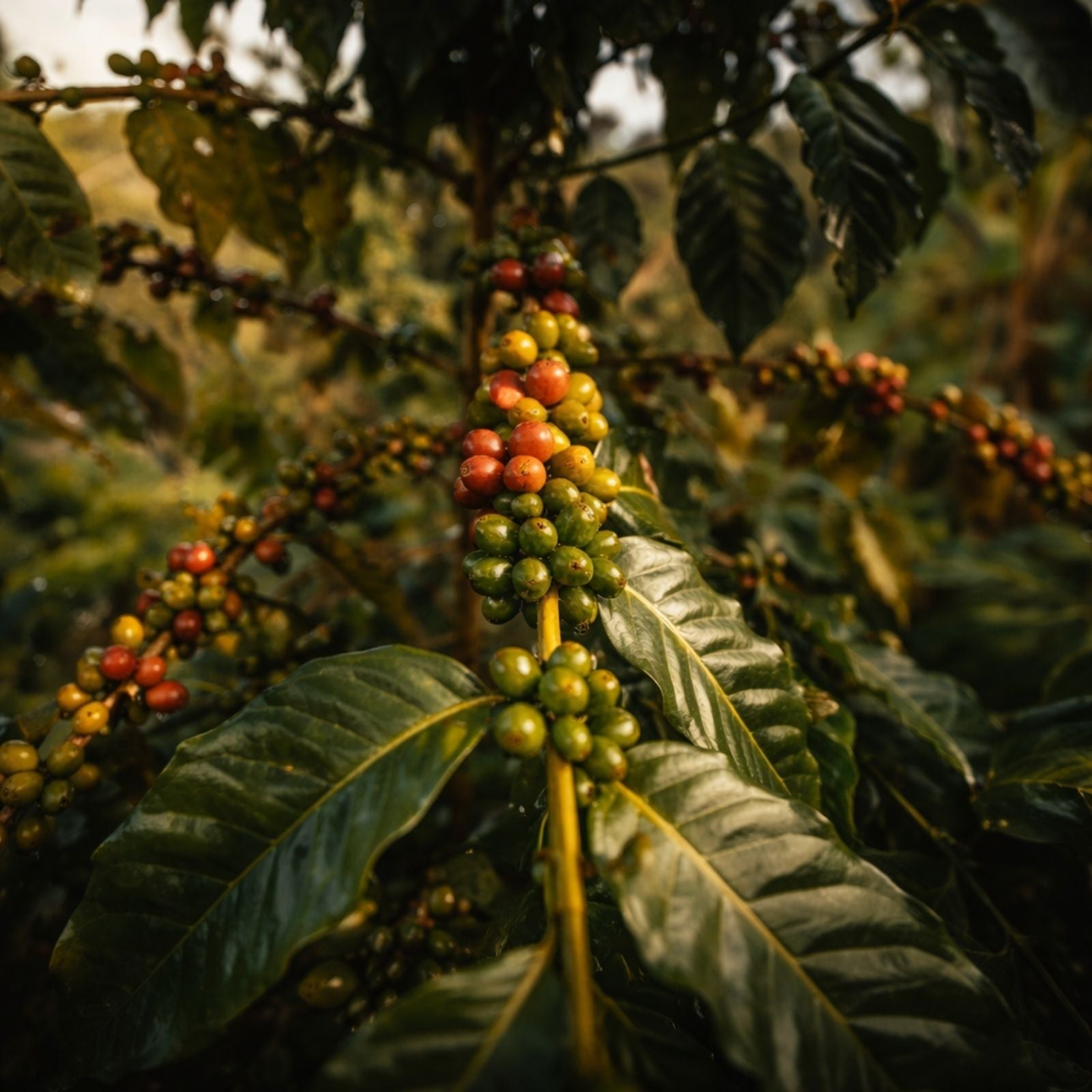 El Salvador coffee plant with cherries growing.