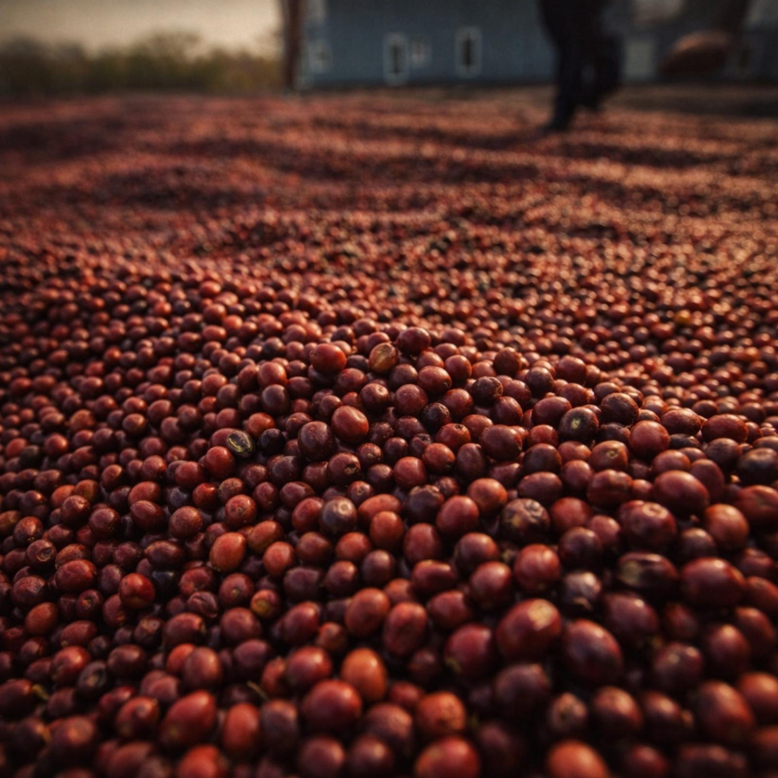 Coffee cherries and processing in Brazil.