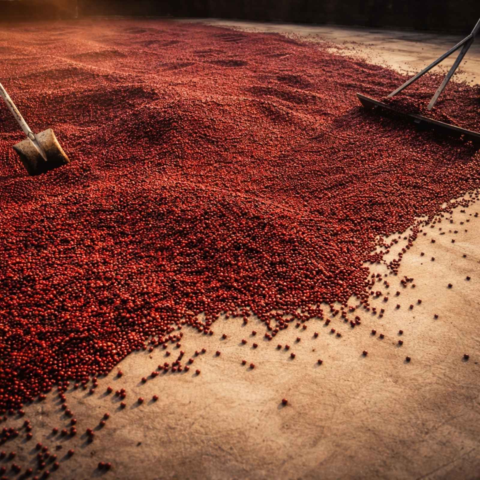 Coffee being processed at Indonesian coffee farm.