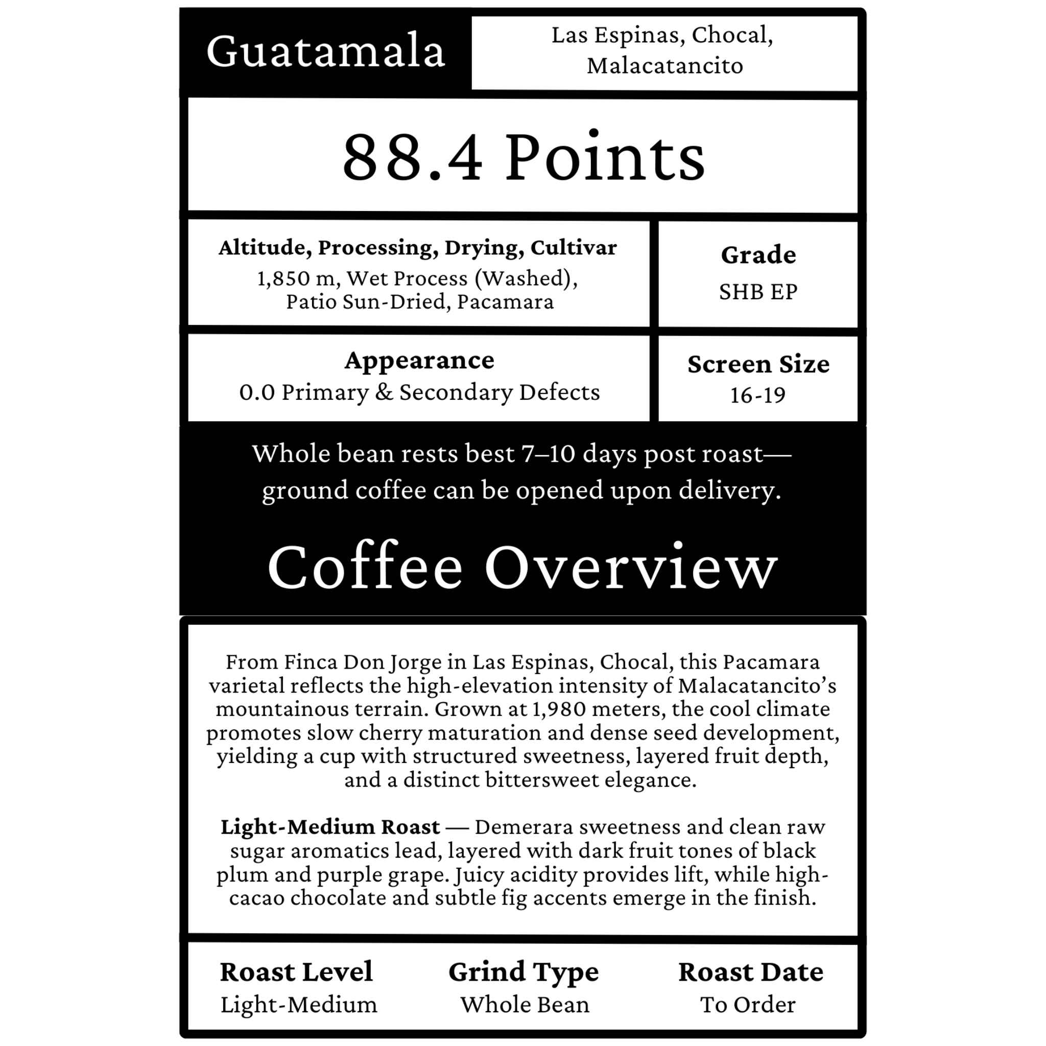 Guatemala Keneth Merida Estate - Washed Process, Pacamara, SHB EP