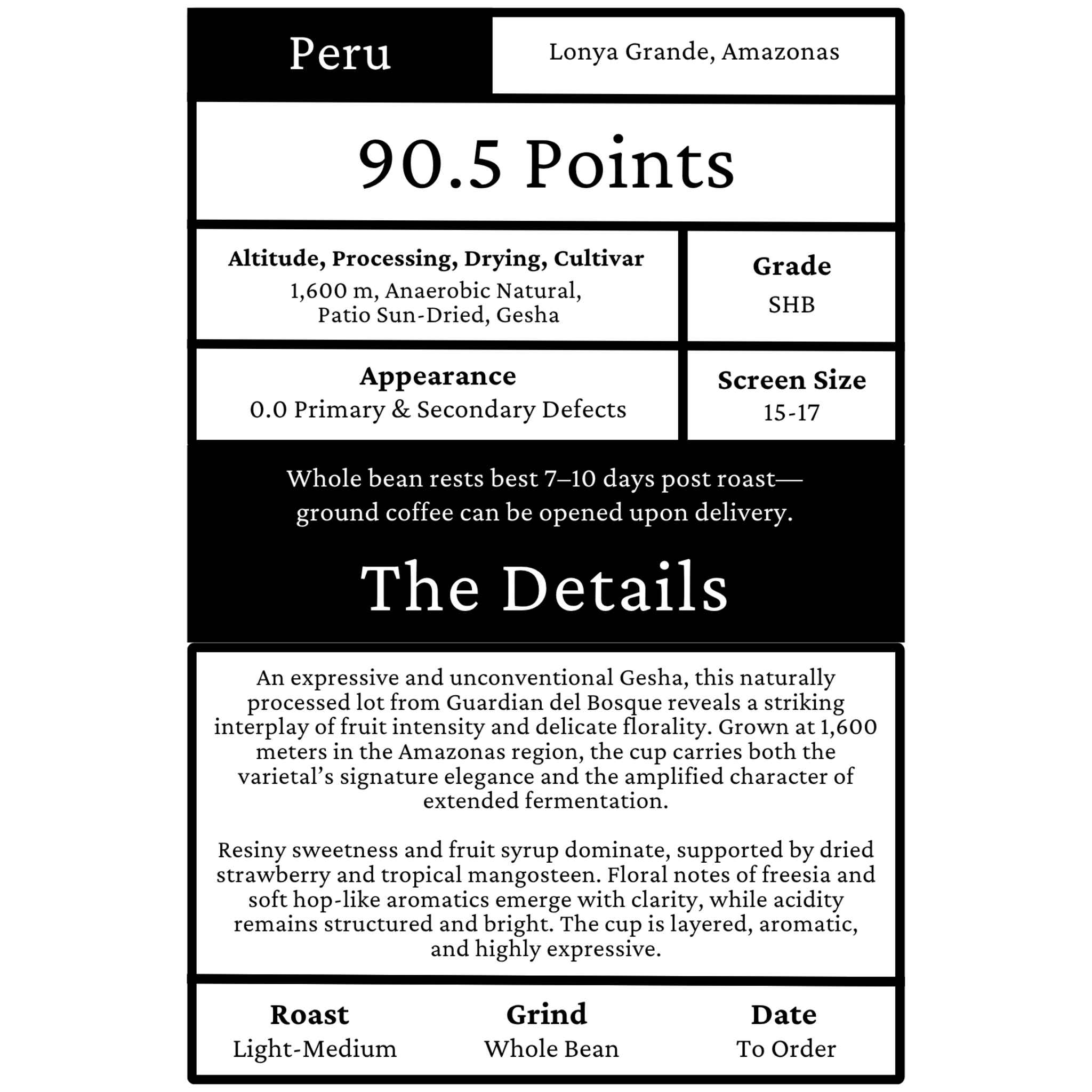 Peru Guardian del Bosque Estate Gesha