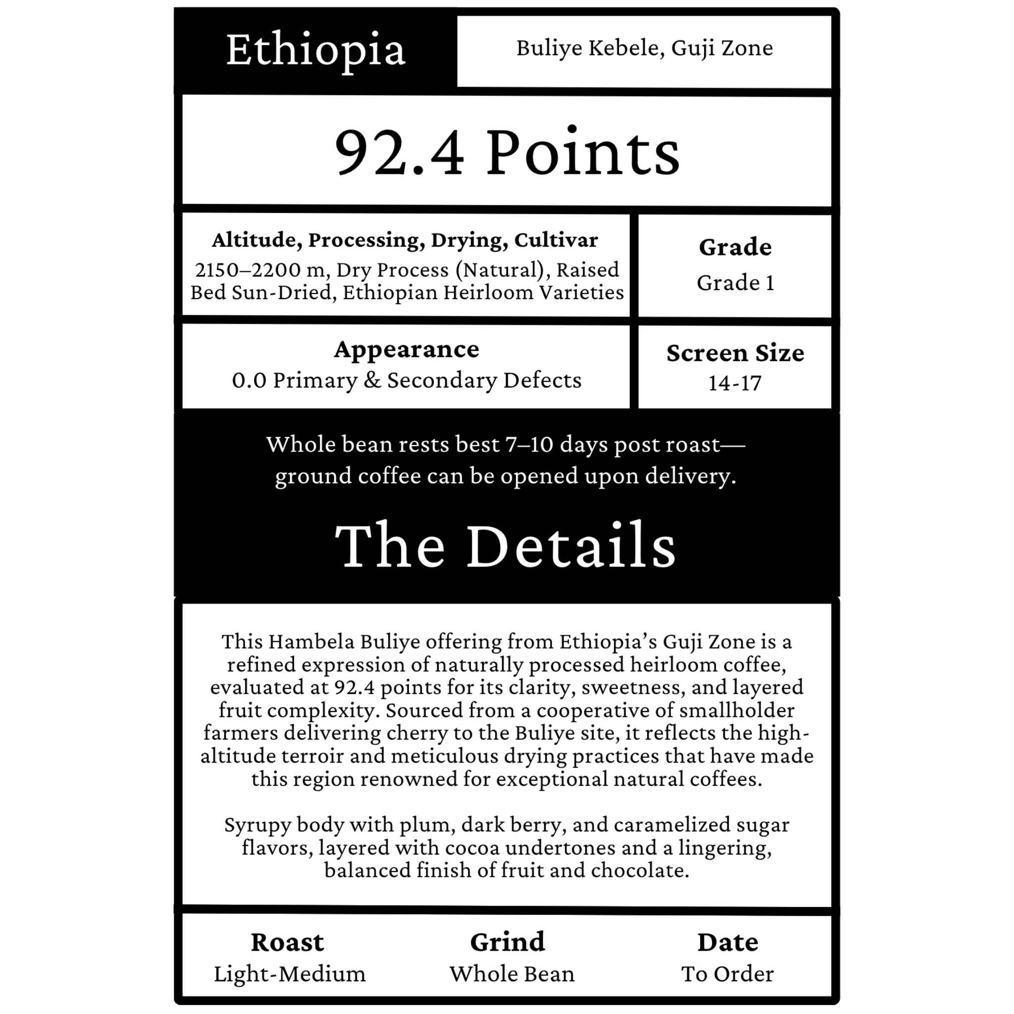 Ethiopia Hambela Buliye Grade 1