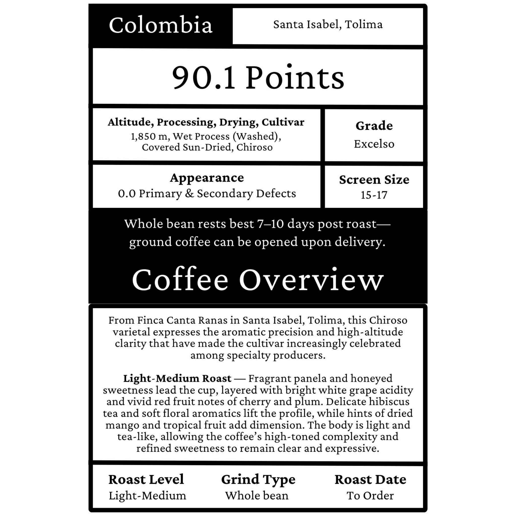 Colombia - Edward Sandoval Estate - Chiroso, Washed Process, Excelso